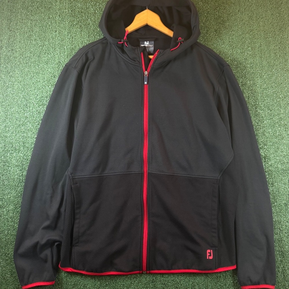 FootJoy ThermoSeries Jacket Mens Large Black Good Full Zip Hooded Golf Layer